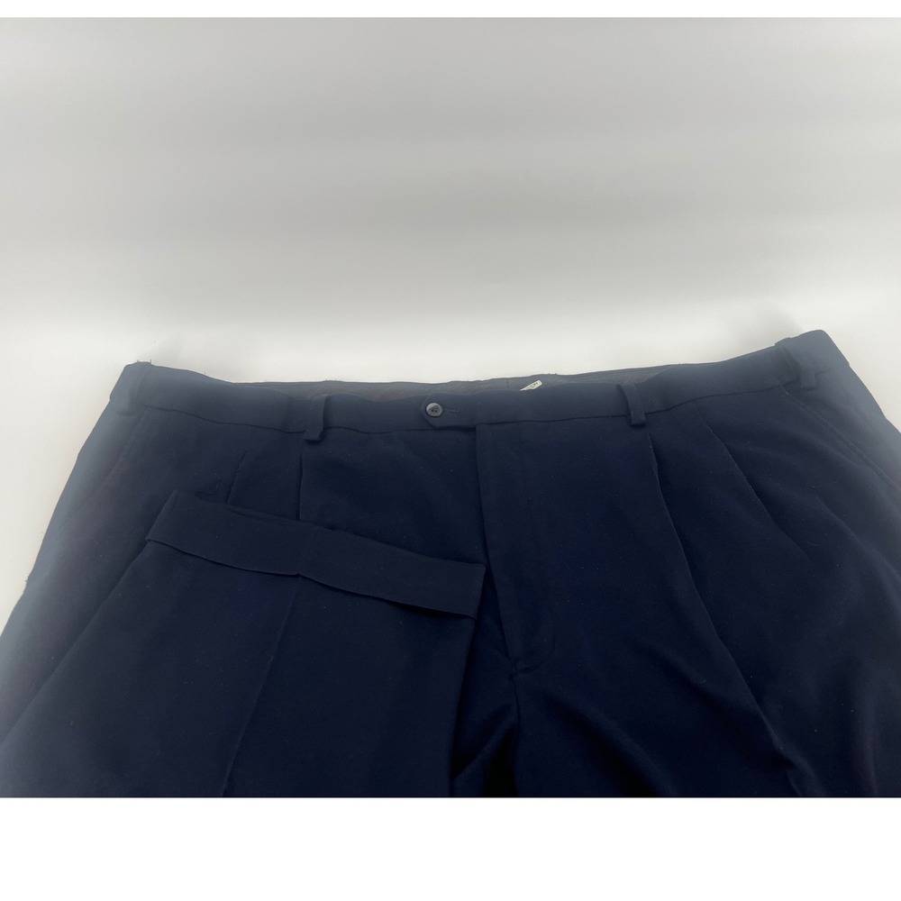 GS Dress Pants Mens 58/28 Navy Blue Pleated Cuffed Rayon Blend Trousers
